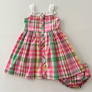 Janie and Jack 18-24 Months Baby Girl Pink Green Plaid Dress Spring Summer Bow